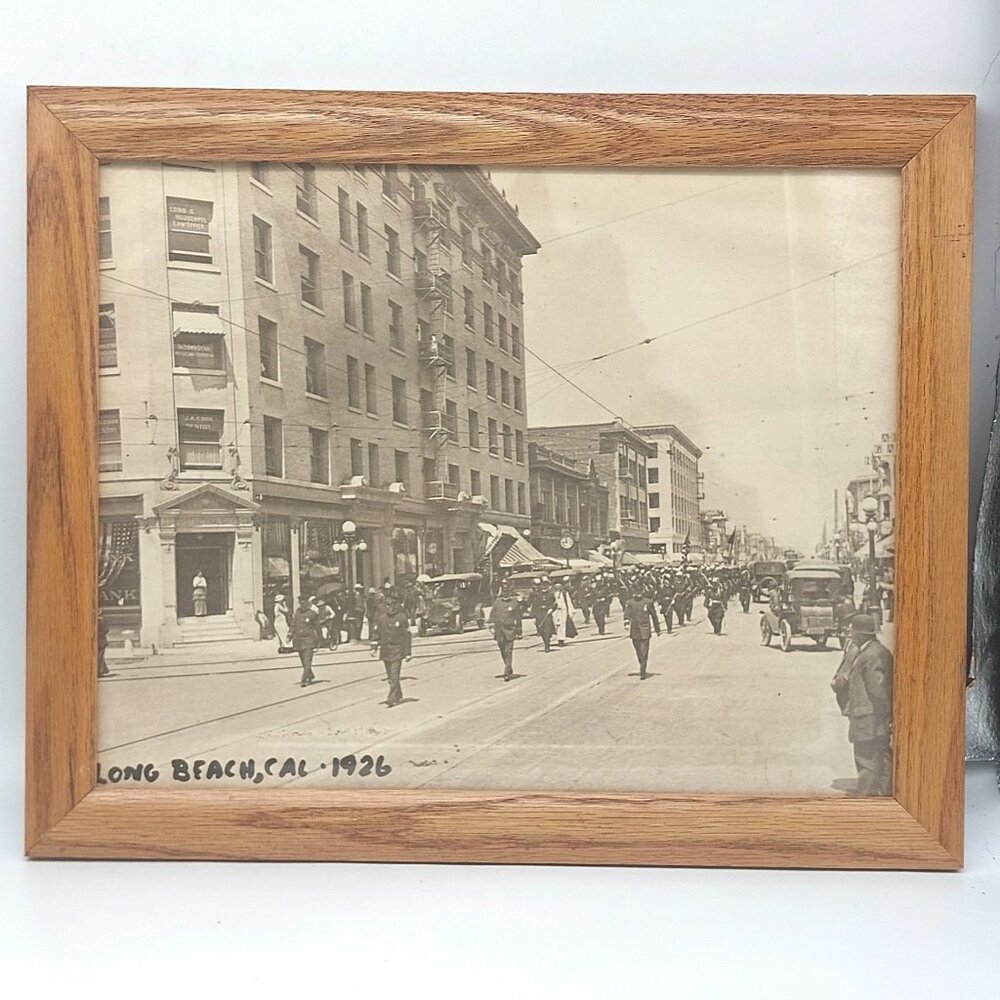 1926 Long Beach California Street Scene Framed Print in Oak Frame Historical Dec